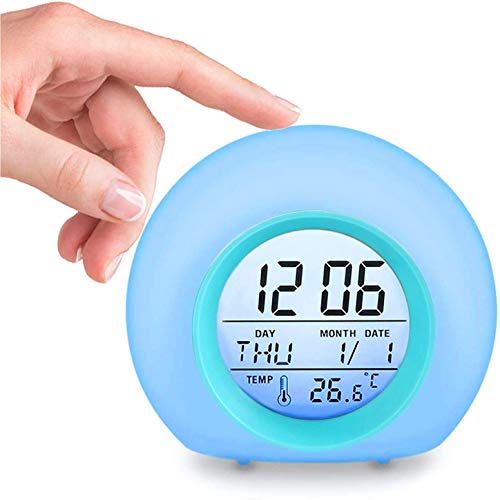 su ma Reloj Despertador Digital, Despertadores con luz LED Digital para niños, Despertador Digital Electrónico con 7 Colores, Control táctil Junto a la Cama, para Niños Niñas Dormitorio Escolar