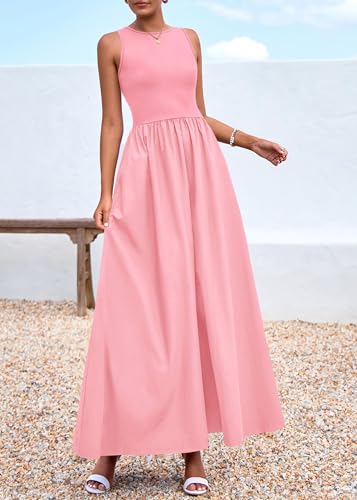 Image of KIRUNDO Summe Sleeveless Maxi Dresses for Women 2026 Spring Wedding Guest A Line Tank Elegant Flowy Beach Long Sundress