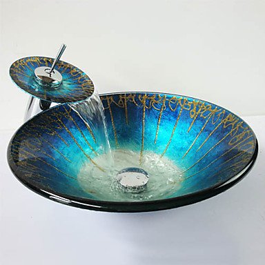 Grifo de cascada Up Blue Hat para renovar lavabos de cristal modernos