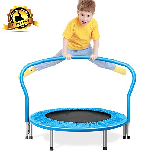 Shizzz, Kids Trampoline with bar,Foldable Mini Fitness Trampoline 36,38,45 inch with Safety Pad