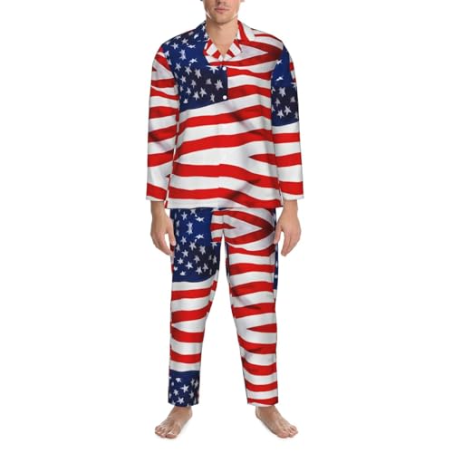 (Flag Patriotic) Printed Men's Long-Sleeved Pajama Set -4