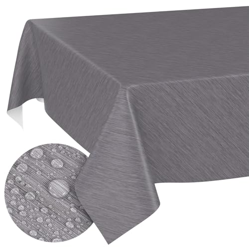 Nappe en toile cirée aspect textile lavable grise table de jardin - 2