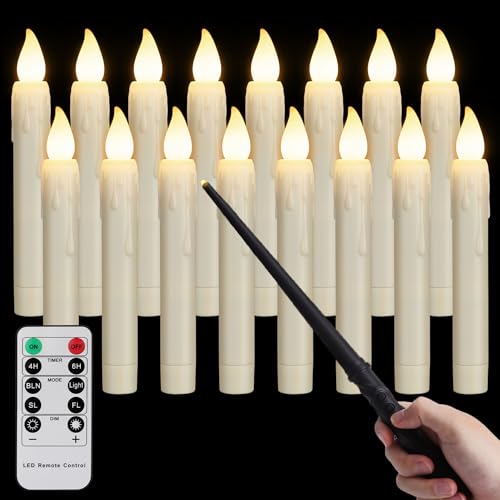 Bougies LED flottantes pour décoration Halloween et Noël avec baguette magique