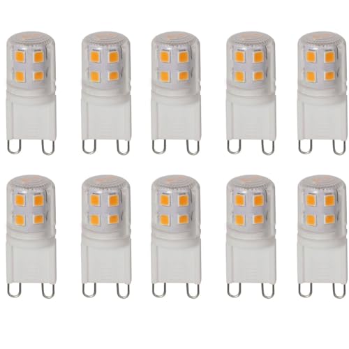 WULUN G9 LED Lampen 2W Warmweiß 3000K, 200LM Glühbirne, Entspricht 20W Halogen birne, Kein Flackern LED Leuchtmittel, AC 220-240V, 360°Abstrahlwinkel, 10er Pack