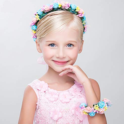 ZGP &Headdress Crown Flower Wreath Children's Headdress Artificial Flower Headband Wrist Flower Suit Girl Birthday Party Accessories floral garland (Color : A)