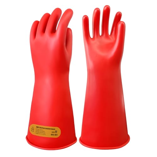 GOL-SIV Class 2 High Voltage Electrical Insulated Gloves, 20KV Tested (Max Use 10KV) - Heavy Duty Rubber Electrician Gloves for EV Hybrid Car Repair, Lineman Work & Industrial Maintenance - Red Latex