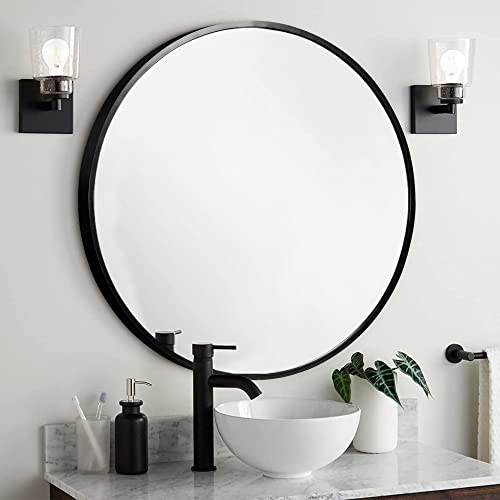 Neutype Round Wall Mirror Large Circle Mirrors For Wall Bathroom Mirror Vanity Wall-Mounted Mirrors Decorative Mirrors For Bedroom Living Room Entryway Aluminum Alloy Frame (Black, 32") #TOP22