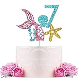 WeBenison Mermaid Seven Birthday Cake Topper Girl's 7th Birthday Cake Topper/Ocean/Under The Sea Octopus Mermaid 7th Birthday Party Decorations Blue Seven Sign