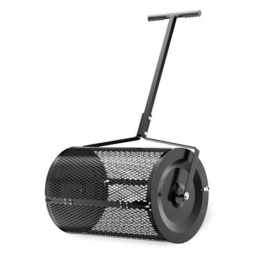 Wiltec Esparcidor de compostaje 75 l con 60 cm de ancho de trabajo mango T rodillo distribuidor de abono, estiércol, cal, musgo, compost, turba fertilizante tambor esparcidor semillas
