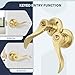 LOQRON Wave Style Gold Door Handles with Lock and Key (Keyed Differently), Brushed Gold Keyed Entry Door Handle, Reversible Door Lever for Bedroom and Bathroom, Satin Brass,1 Pack