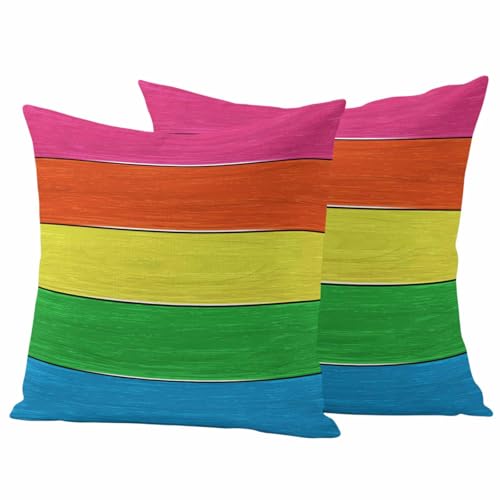 Outdoor Waterproof Throw Pillow Covers Set of 2 Rainbow