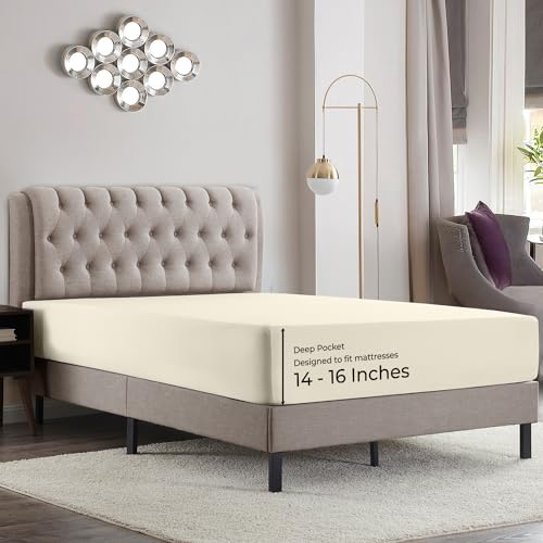 Empyrean 4 Pack King Fitted Sheets - Deep Pocket, Fits 14-16 Inch Mattress, Ultra Soft Microfiber, Fade & Wrinkle Resistant, Shrinkproof, Durable Sheets, Beige Cream