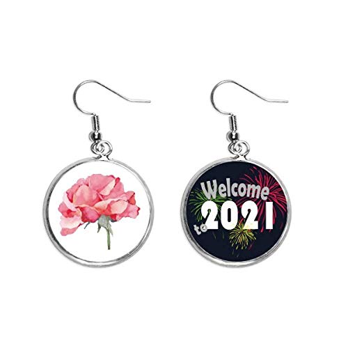 Pendientes colgantes de acuarela joyería de flores de clavel en metal cerámica M