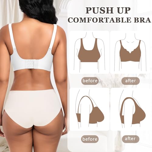 Cavotor Non Wired Bras for Women Seamless Support Wireless Bra for Large Breasts Comfort Soft Bras Ladies T Shirt Bralettes with Extra Extender (Unpatterned White,L) - Image 5