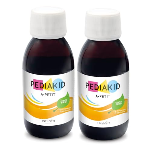 PEDIAKID - Appetit-Tonus-Sirup - Natürliche Nahrungsergänzung - Exklusive Formel mit Agavensirup - Stimuliert den Appetit - Hilft bei der Gewichtszunahme - Packung mit 2 Fläschchen à 125ml