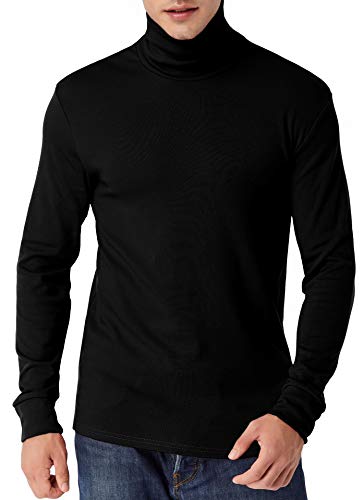 LE VONFORT Mens Turtleneck Long Sleeve T Shirts Slim Fit Thermal Undershirt Lightweight Pullover Black Large
