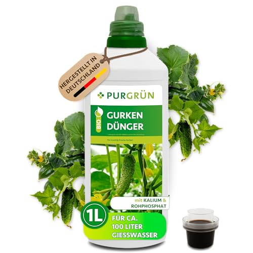 Purgrün Bio-Gurkendünger 1 Liter Organische Rezeptur Premium-Flüssigdünger NPK 3+2+6 Extra Kalium für prächtige Gurken Ohne tierische Inhaltsstoffe Gemüsedünger für 100 Liter Wasser