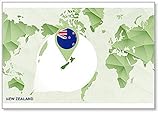 Kühlschrankmagnet, Motiv: Weltkarte mit vergrößerten Neuseeland-Karte, Illustration