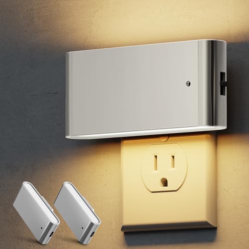 Image of L LOHAS LED Night Light, 2 Pack Dimmable Modern LED Night Lights Plug into Wall,Dusk to Dawn Sensor Night Lights for Kid, 0-100LM 3000K Soft White Nightlight for Hallway Bedroom Stairway(Silver)