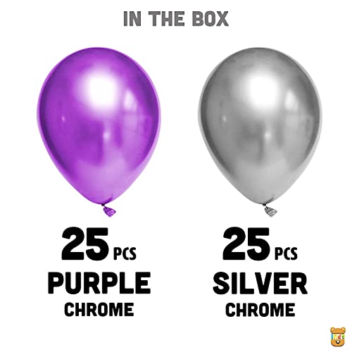 Image of Just Party 25Pcs Silver & 25Pcs Purple Metallic Chrome Balloons with Shiny Surface For Birthdays /Anniversary /Engagement /Baby Shower /bachelorette Party Decorations (Pack of 50)