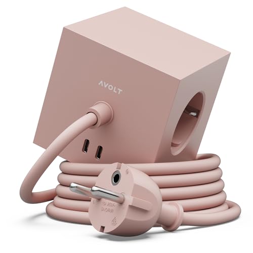 Avolt Cube USB C Cube Plug - El Primer multienchufe de diseño del Mundo - alargador Cargador 3 regletas de enchufes múltiples y 2 Puertos USB C - con Fijación Magnética (Rosa, 1.8)
