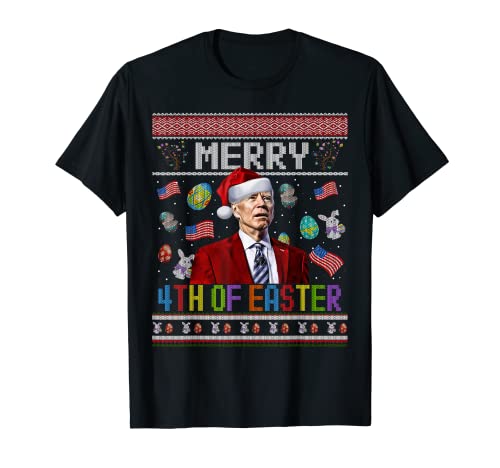 Suéter feo navideño con texto en inglés "Merry 4th of Easter Funny Joe Biden" Camiseta