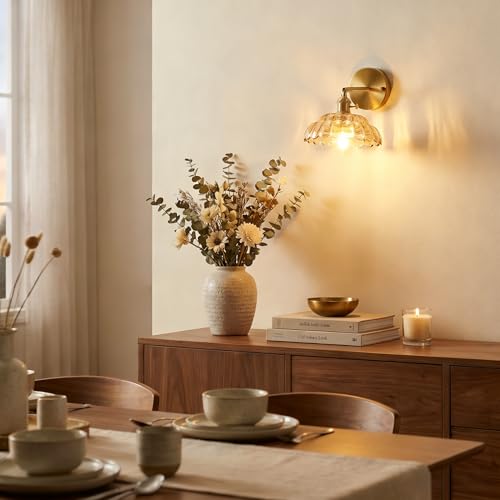 Image of Industrial Style Amber Glass Wall Lights Bedside Lamp with Brass Socket Compatible with E26 /E27 Bulbs 110V /120V Hardwired Wall Sconce with Switch