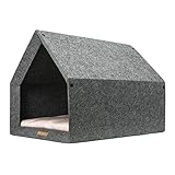 Rexproduct - PetHome Hundehütte mit Liegefläche und Dach I Biss- und Kratzfest I Gute Schalldämmung I Umweltfreundlich & Einfach zu Montieren I Größe S (60x42x43 cm) - Dunkelgrau und Rosa