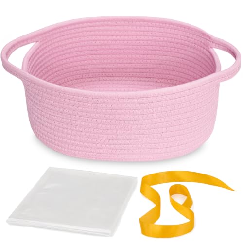Image of Empty Gift Basket with Gift Bag & Ribbon, Woven Rope Basket, 12x8x5 inch