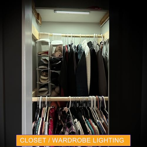 Image of Ultra-Bright 70LED Motion Closet Lights 2000mAh Rechargeable Large Battery Powered Long Lasting Wardrobe Lighting. Cordless Sensor Lamp for Kitchen Under Cabinet, Counter, Pantry. 6000k Cool White