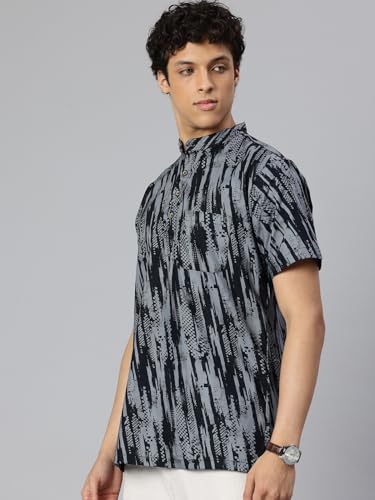 Image of Majestic Man Men Slim Fit Ethnic Motifs Cotton Printed Half Sleeve Short Kurta