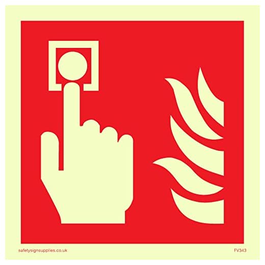 Viking Signs FV343-S85-P Fire Alarm Call Point Symbol Only Sign, Photo luminescent Plastic Semi-Rigid, 85 mm H x 85 mm W