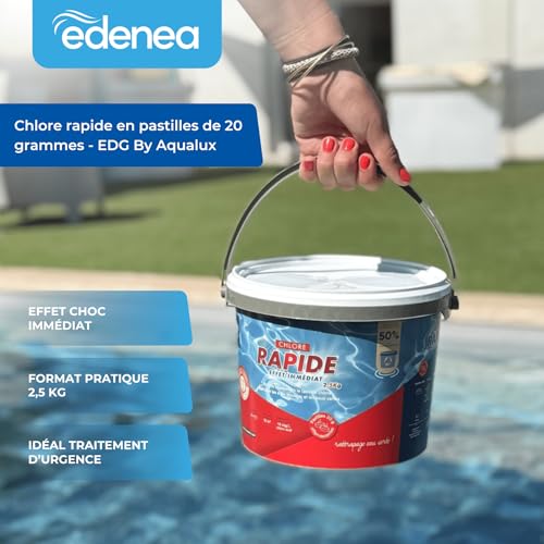 AQUALUX INTERNATIONAL Chlore Rapide Piscine - Pastilles 20g - Seau |5kg - Effet Immédiat - Spécial Rattrapage Eaux Verte