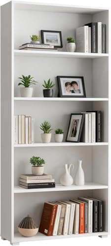 Casaria® Étagère bibliothèque Blanc 190 x 60 x 28 cm Meuble de Rangement Vela 5 Compartiments...