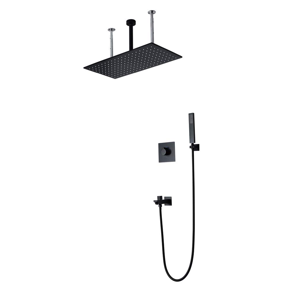 Shower Mixer Set Complete System Black, Haute Pression Rainfall Shower System with LED Rainhead, Brass Hand Shower Filler Tap for Tub
