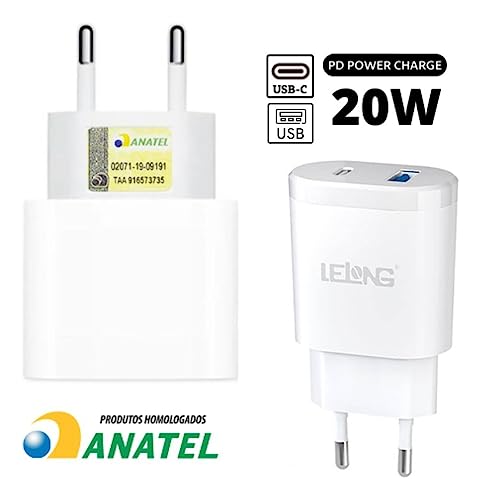Carregador 20W Fonte Tomada Carregamento Turbo Rápido 2 Saídas USB + PD Tipo C Bivolt 110/220 Para S
