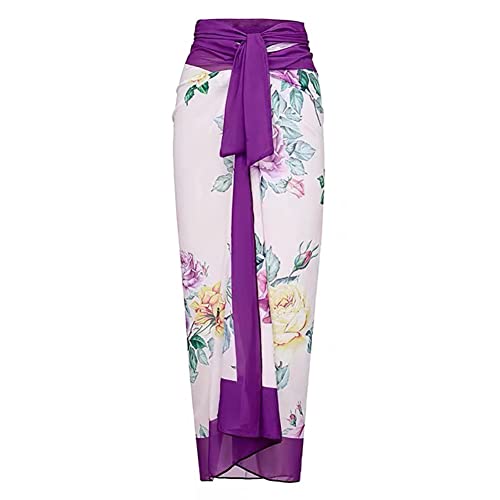 Idopip One Piece Swimsuit With Beach Skirts For Women Retro Floral Printed Swimsuit Bathing Suit Summer Ruffle V-Neck Monokini Two Piece Swimsuit Bikini Beach Swimwear Cover Up Set Purple Floral L #TOP3