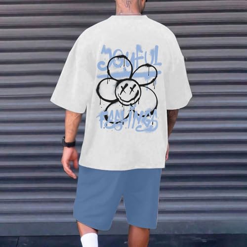 Ensemble homme décontracté bleu clair taille M avec t-shirt et short imprimé