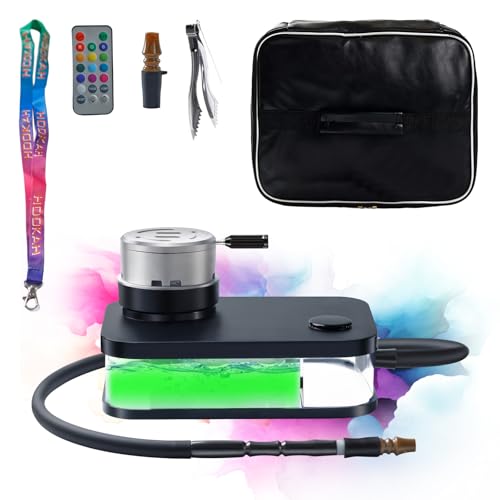 Portable Hookah Set With Everything - Black Portable Hookah Set for Travel with Flat Hookah Bag - Hookah Kit with Charcoal Holder & Coal Cover- Travel Sisha Hooka Set Black