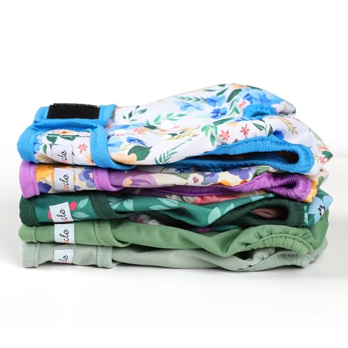 Image of Washable Female Dog Diapers (5 Pack) - Doggie Reusable Small Medium Large Dog Diapers for Doggy Puppy Female in Period - Highly Absorbent Dog Heat Panties,S Plus,Green