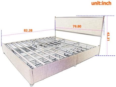 Miniatura 2 de Goohome Base de cama King tapizada con cabecera tapizada y listones de madera resistentes, fuerte capacidad de peso, sin ruido, no necesita somier,