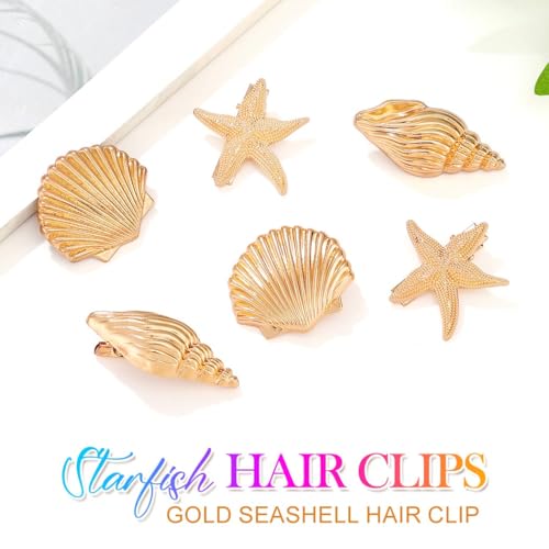 BARTOSI Pinzas Para el Cabello Playa Dorado Conchas Marinas Estrella de Mar Accesorios Para Mujeres y Niñas (Pack de 6) miniatura 2