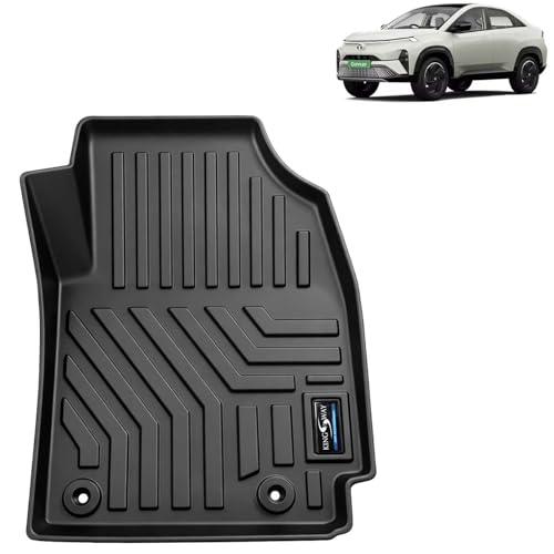 Image of KINGSWAY Accessories Custom-Fit TPE 5D Car Floor Mats Only Compatible with Tata Curvv EV | Year 2024 Onwards | Set of 3 Pcs | All Weather Anti Slip Foot Mat with Easy Wash | Black | 2 Years Warranty