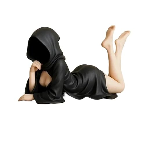 TRgqify-KM 3d Mysterious Statue Gothic Black Robe Queen Figure Bookshelf Sculpture Spooky Sitting Statues Desktop Ornaments Gifts(C,8in)