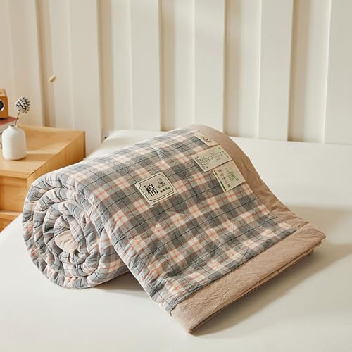 DOTBUY-SHOP Cotton Quilted Bedspreads, Check Quilt Bed Throws Cotton Filling Duvet Super...