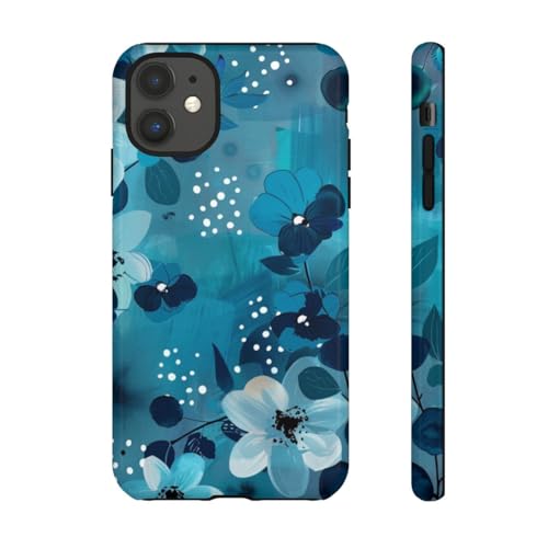 Coque iPhone 11 rigide fleurie turquoise antichoc brillante et fine