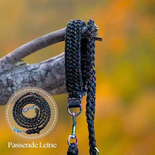 Ben&Bruno Hundehalsband | Breit & Verstellbar | 100% Handgefertigt | Robust, Sicher & Langlebig | Starkes Paracord Halsband | Halsbänder für Kleine, Mittelgroße & Große Hunde | Schwarz - L