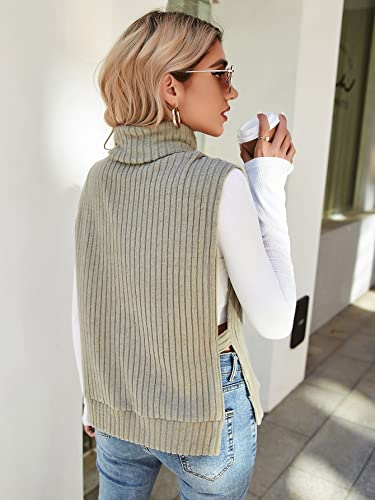 Floerns Women's Turtleneck Sleeveless Sweater Vest Rib Knit Split Hem Tank Top Mint Green S #TOP1