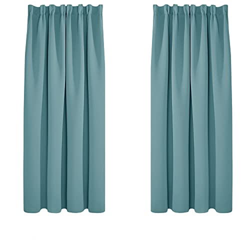 Deconovo Blackout Curtains Thermal Insulated Room Darkening Rod Pocket Curtains Energy Saving Super Soft Pencil Pleat Curtains for Bedroom 52 x 63 Inch Sky Blue 2 Panels