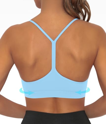 Y Back Sports Bra for Women Low Impact Racerback Workout Bras Sexy Thin Straps Yoga Bras with Removable Pads(Sky Blue-S)